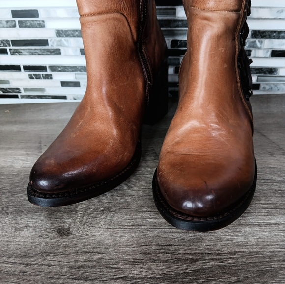 Freebird Wyatt 8M Cognac Brown Leather Knee-High Lace Up Granny Boots Rare New - Picture 14 of 16
